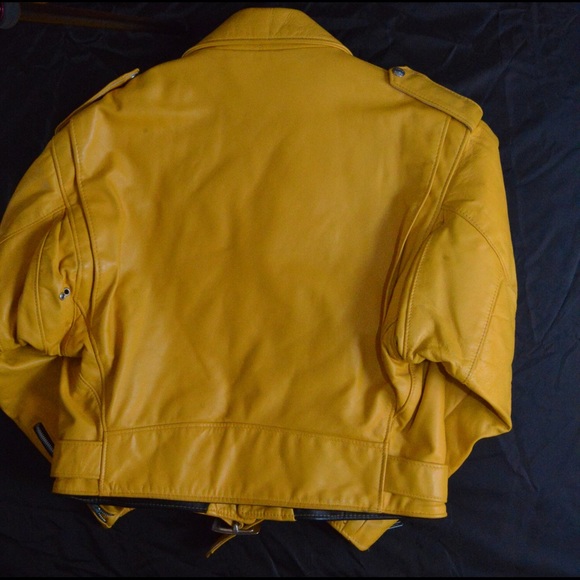 RARE Vintage Yellow Leather Moto Jacket - Picture 2 of 7